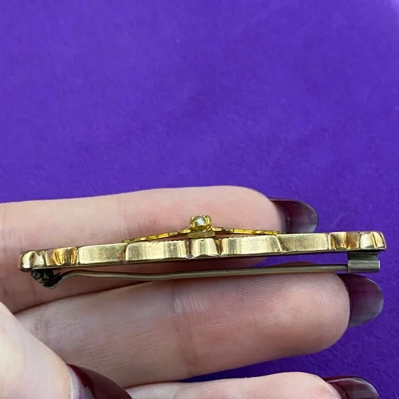 💛 Antique Gold Filled Ornate Seed Pearl & Paste Stone | Romantic Statement - Picture 5 of 9